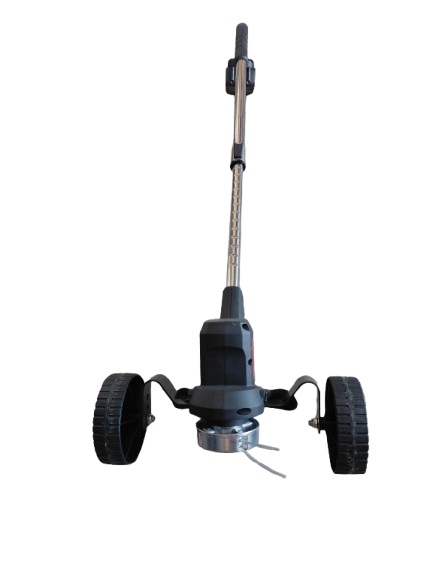 Coasa electrica cu roti, trimmer cu 2 acumulatori inclusi + disc si lame, tija extensibila, 7000 RPM