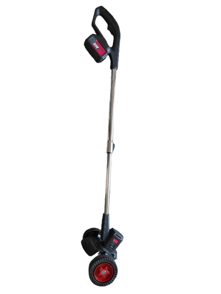 Coasa electrica cu roti, trimmer cu 2 acumulatori inclusi + disc si lame, tija extensibila, 7000 RPM