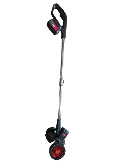 Coasa electrica cu roti, trimmer cu 2 acumulatori inclusi + disc si lame, tija extensibila, 7000 RPM