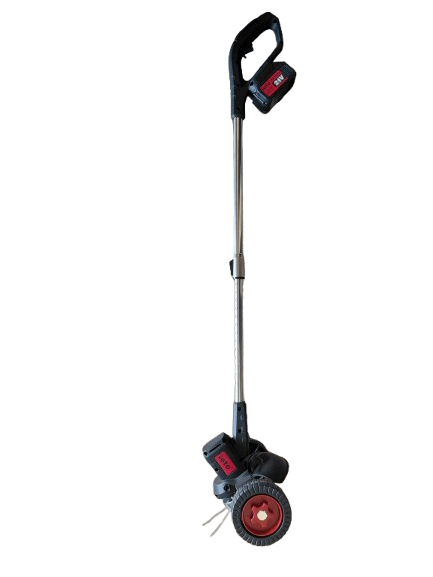 Coasa electrica cu roti, trimmer cu 2 acumulatori inclusi + disc si lame, tija extensibila, 7000 RPM