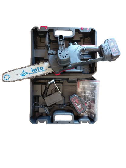 Minidrujba electrica cu lant, 12 inch cu 2 acumulatori, 20000 RPM, 1100W, rosie