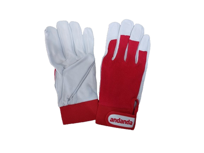Manusi protectie din piele rosu-alb