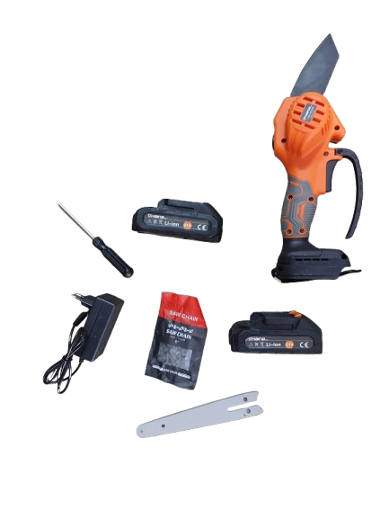 Minidrujba electrica cu lant, 6 inch cu 2 acumulatori, portocalie Haina
