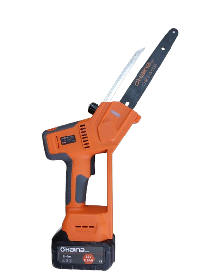 Minidrujba electrica cu lant, 8 inch cu 2 acumulatori, portocalie Haina