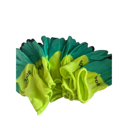 Set 12 manusi de lucru groase din spuma latex galben-verde-negru marime universala