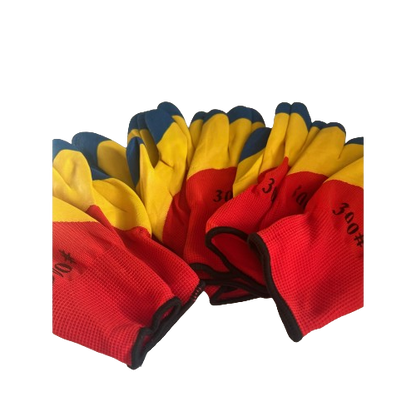 Set 12 manusi de lucru groase din spuma latex tricolor marime universala
