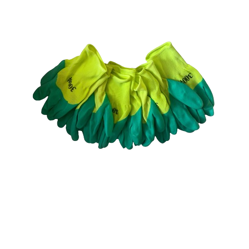 Set 12 manusi de lucru groase din spuma latex galben-verde marime universala